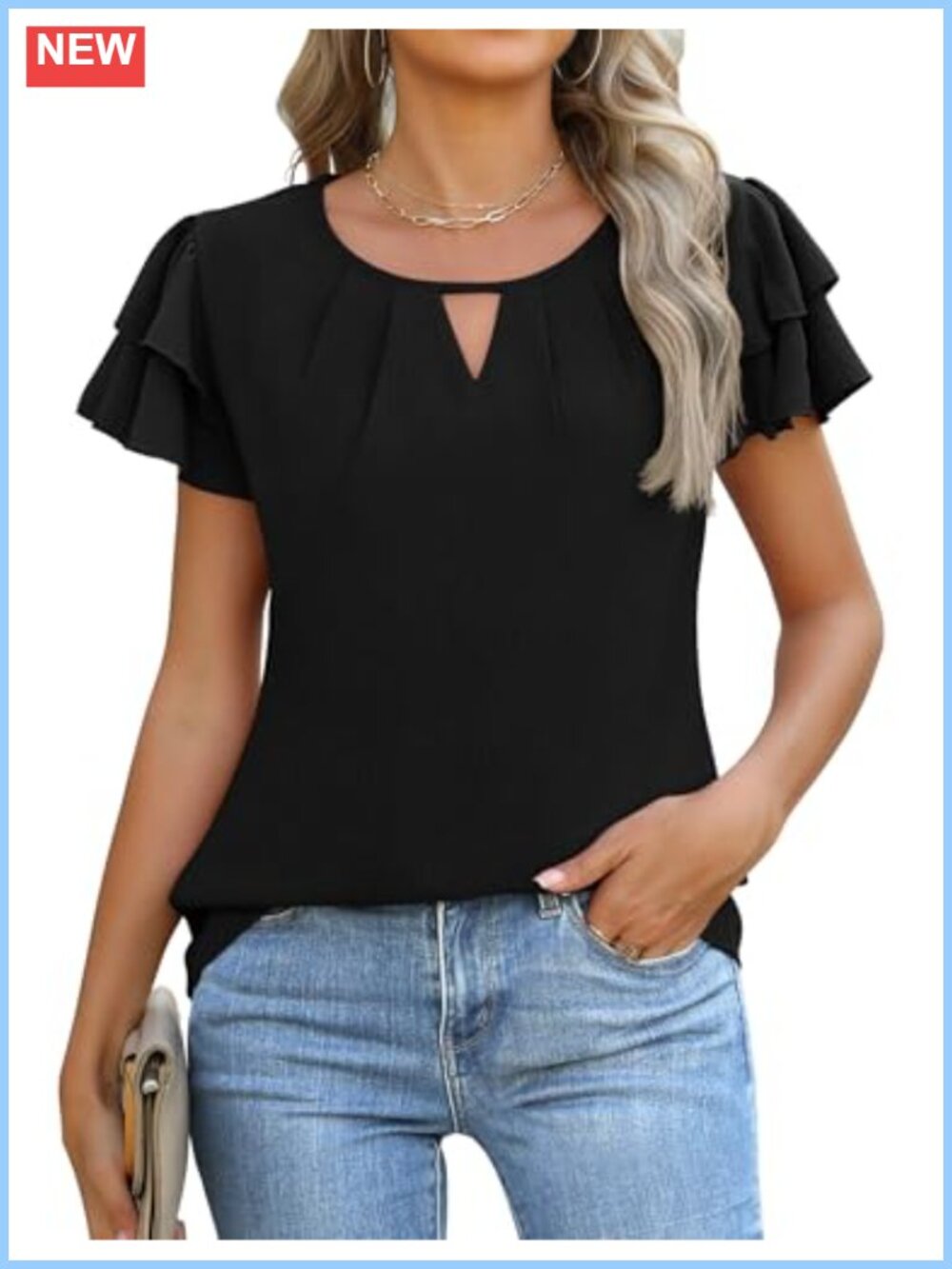 Women's Dressy Casual Blouse Short Sleeve Ruffle Tunic Top